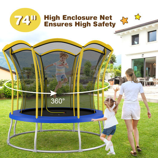 8 Feet Outdoor Unique Flower Shape Trampoline with Enclosure Net-Yellow - Color: Yellow - Size: 8 ft - Minihomy