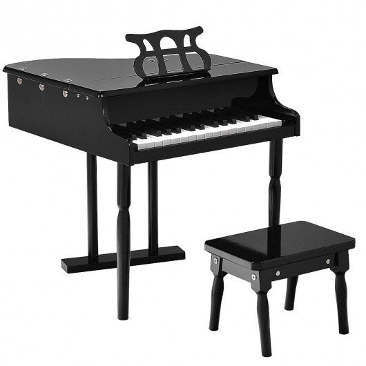 Musical Instrument Toy 30-Key Children Mini Grand Piano with Bench-Black - Color: Black - Minihomy