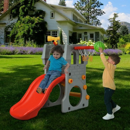 5 in 1 Toddler Climber Slide Playset with Basketball Hoop and Telescope - Minihomy