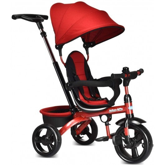 4-in-1 Kids Tricycle with Adjustable Push Handle-Red - Color: Red - Minihomy