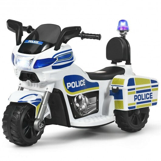 6V 3-Wheel Kids Police Ride-On Motorcycle with Backrest - Minihomy