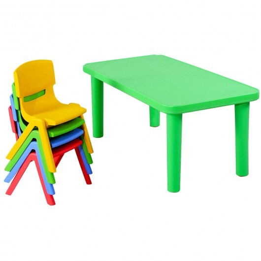 Kids Colorful Plastic Table and 4 Chairs Set - Minihomy