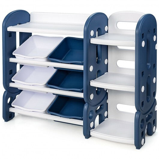 Kids Toy Storage Organizer with Bins and Multi-Layer Shelf for Bedroom Playroom -Blue - Color: Blue - Minihomy