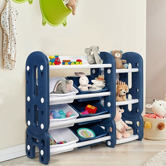 Kids Toy Storage Organizer with Bins and Multi-Layer Shelf for Bedroom Playroom -Blue - Color: Blue - Minihomy