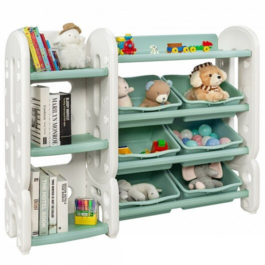 Kids Toy Storage Organizer with Bins and Multi-Layer Shelf for Bedroom Playroom -Green - Color: Green - Minihomy