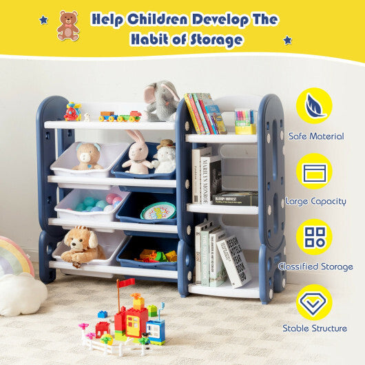 Kids Toy Storage Organizer with Bins and Multi-Layer Shelf for Bedroom Playroom -Blue - Minihomy