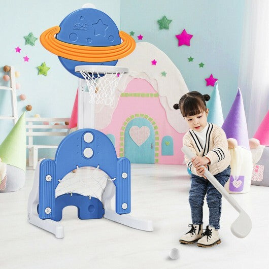 3 in 1 Kids Basketball Hoop Set with Balls-Blue - Color: Blue - Minihomy