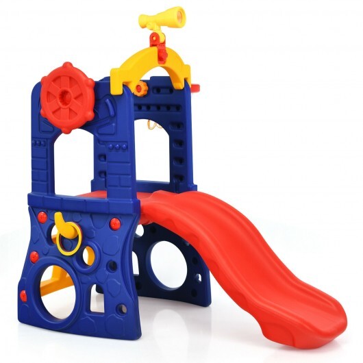 6-in-1 Freestanding Kids Slide with Basketball Hoop and Ring Toss - Minihomy