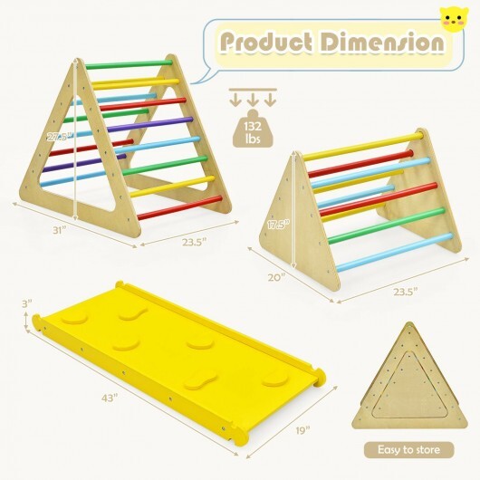 3 in 1 Wooden Set of 2 Triangle Climber with Ramp for Slid - Minihomy