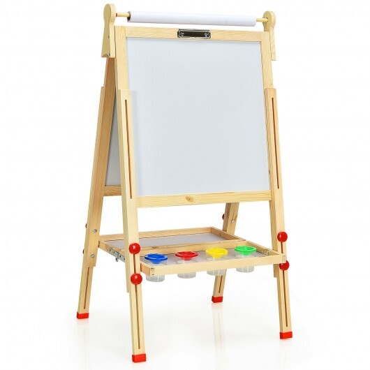 Kids Art Easel with Paper Roll Double-Sided Regulable Drawing Easel Plank - Color: Natural - Minihomy