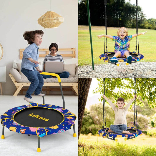 36 Inch Foldable Mini Trampoline for Kids with Adjustable Straps - Color: Multicolor - Minihomy