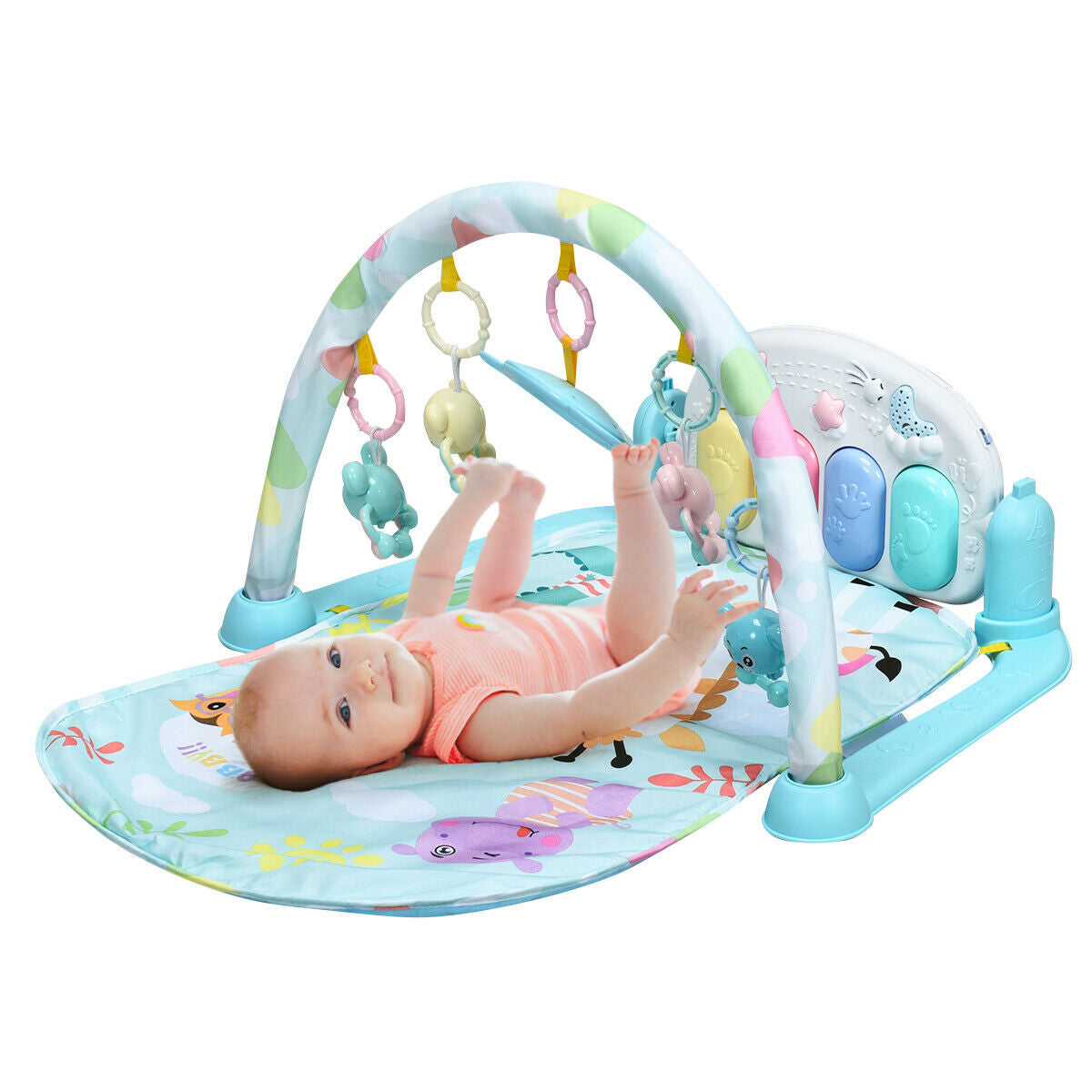 3 in 1 Fitness Music and Lights Baby Gym Play Mat-Blue - Color: Blue - Minihomy