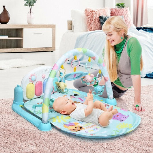 3 in 1 Fitness Music and Lights Baby Gym Play Mat-Blue - Color: Blue - Minihomy