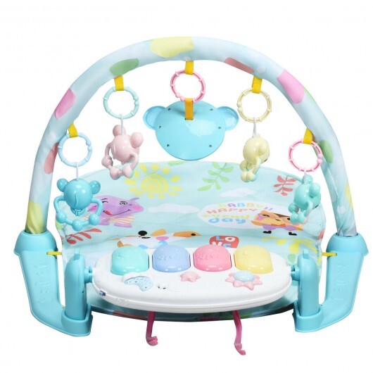 3 in 1 Fitness Music and Lights Baby Gym Play Mat-Blue - Color: Blue - Minihomy