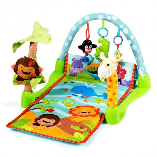 4-in-1 Baby Play Gym Mat with 3 Hanging Educational Toys - Minihomy