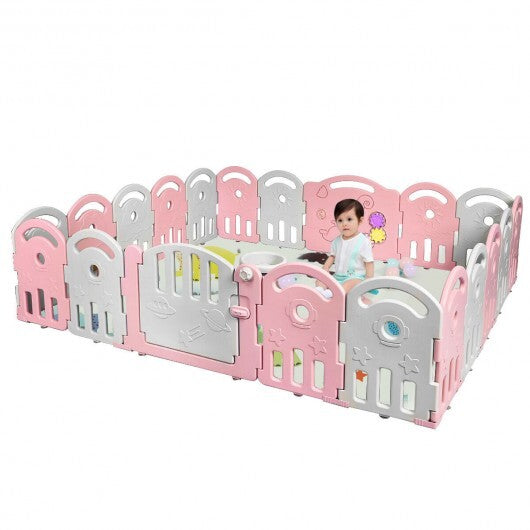 20-Panel Playpen with Music Box and Basketball Hoop-Pink - Color: Pink - Minihomy