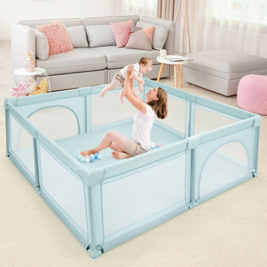 Large Infant Baby Playpen Safety Play Center Yard with 50 Ocean Balls-Blue - Color: Blue - Minihomy