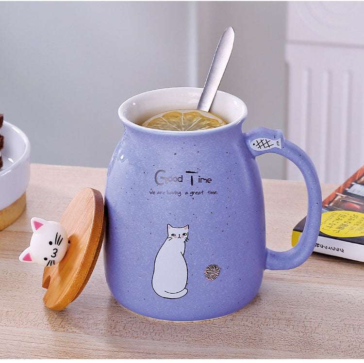 Heat-resistant Cup Cartoon with Lid Cup Kitten Milk Coffee Ceramic Mug Children Cup Office Gifts - Minihomy