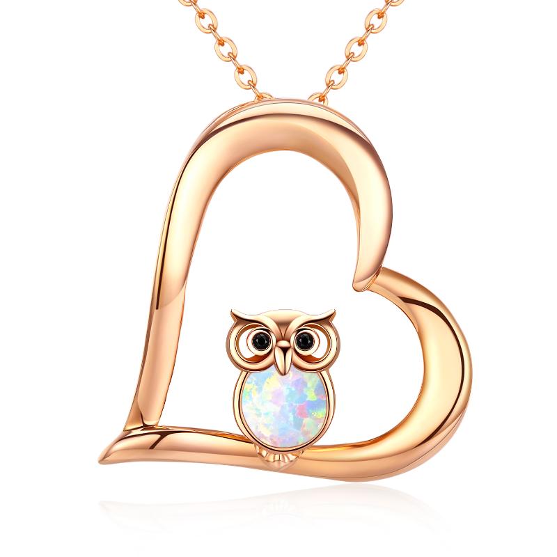 Owl Necklace Cute Opal Jewelry 18K Plated Sterling Silver Rose Gold Necklace for Women - Minihomy