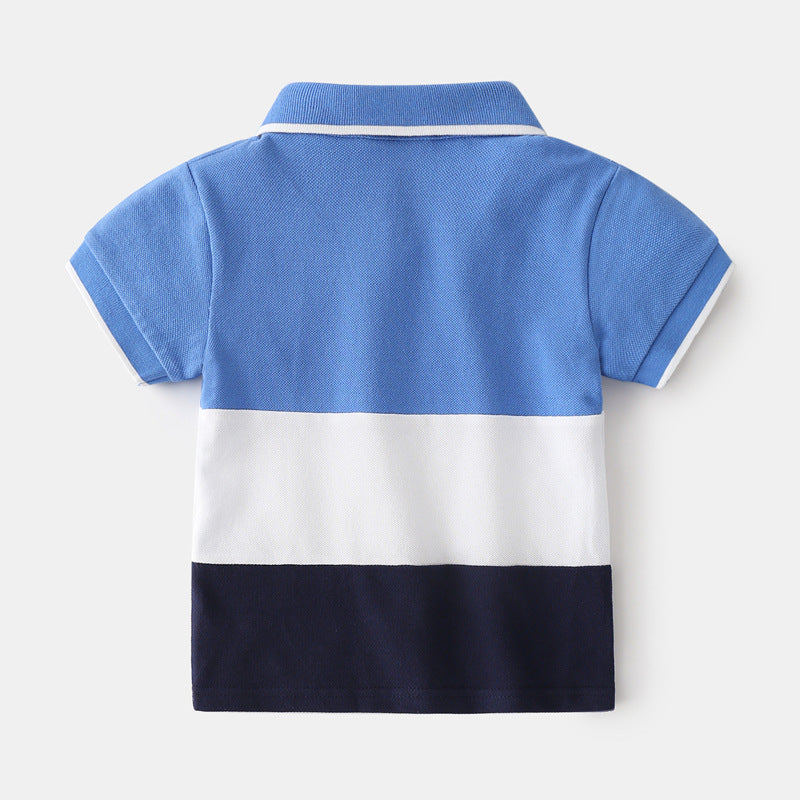 Boys Color Block Lapel Tops Korean Children's Clothing Boys - Minihomy