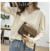 Loose Slimming V-neck Solid Color Long-sleeved Sweater - Minihomy