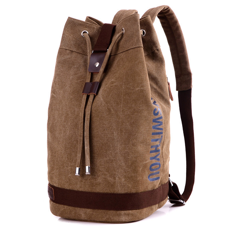 Drawstring Bucket Backpack Multifunctional Large Capacity Casual Canvas Bag - Minihomy