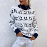 Casual Half High Neck Christmas Snowflake Sweater Blouse - Minihomy