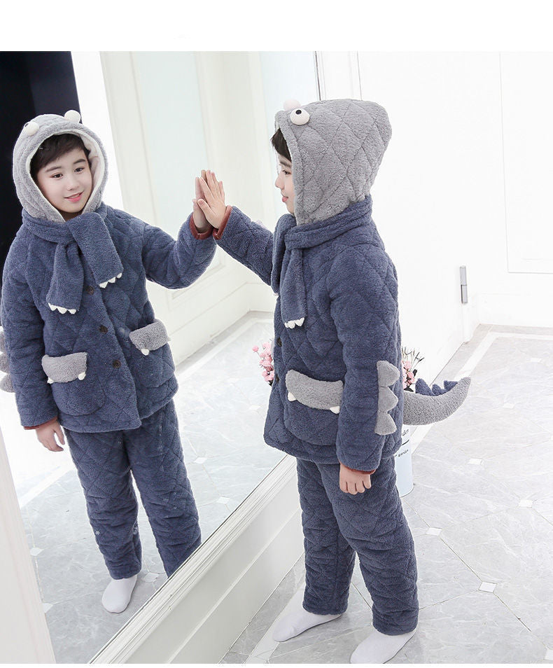 Children's Three-Layer Quilted Padded Pajama Suit - Minihomy