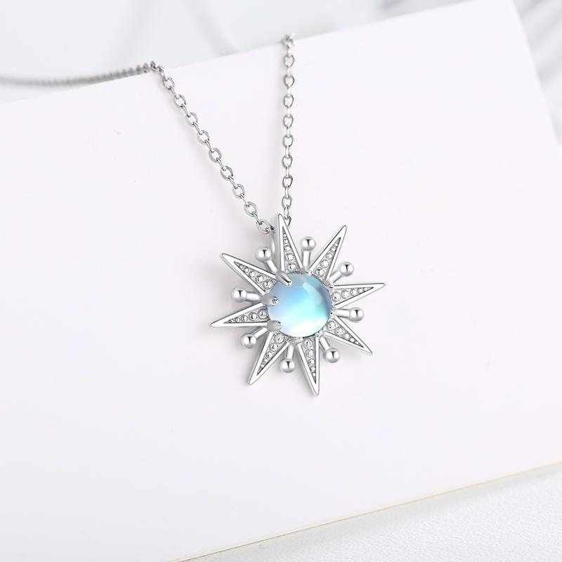 925 Sterling Silver Moonstone Sun Sunshine Necklace Jewelry - Minihomy