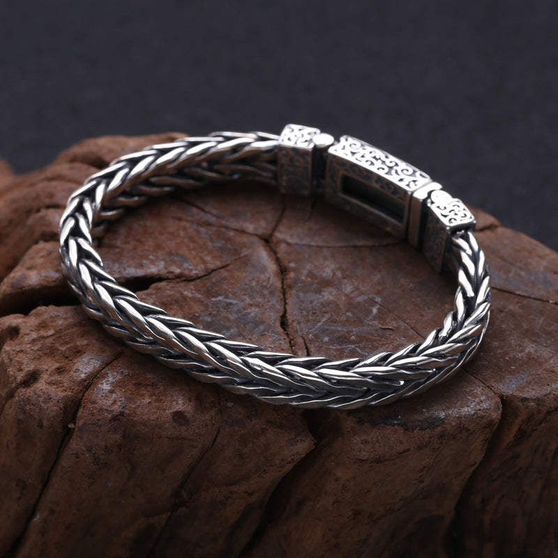 925 Sterling Silver Jewelry Men's Braided Rattan Bracelet - Minihomy