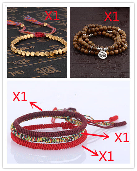 Handmade Braided Cotton Copper Beads Lucky Rope Bracelet & Bangles - Minihomy