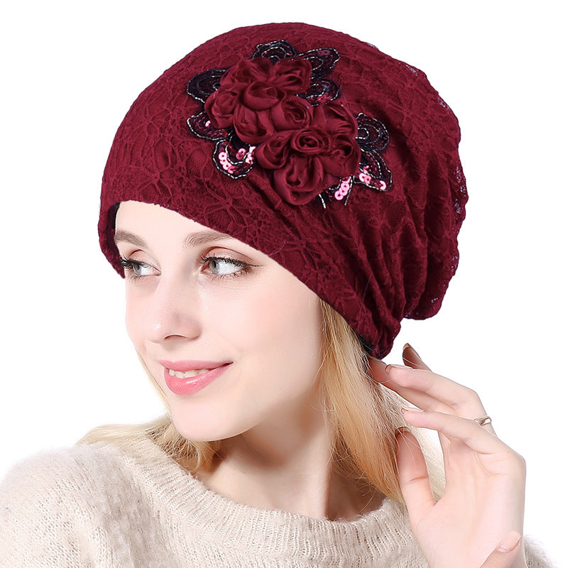 Casual Thin Lace Flower Pullover Hat - Minihomy