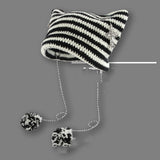 Ins Little Devil Striped Knitted Wool Hat Women - Minihomy