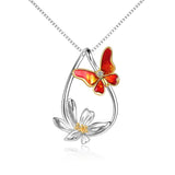 Sterling Silver Butterfly Pendant Gold Plated Teardrop Daisy  Necklace