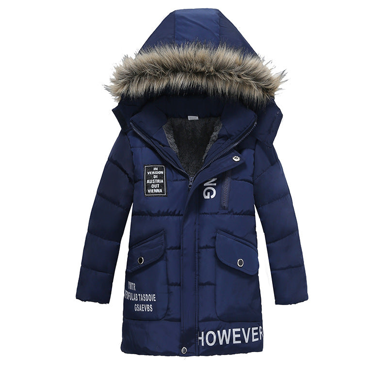 Boys Large Fur Collar Padded Warm Cotton Jacket - Minihomy