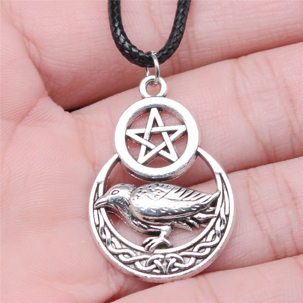 Men's Vintage Pentagram Crow Pendant Necklace - Minihomy