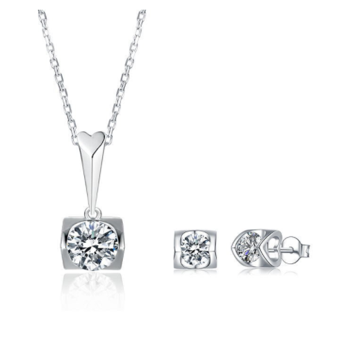 S925 Sterling Silver Inlaid Moissanite Stud Necklace Two-Piece Set