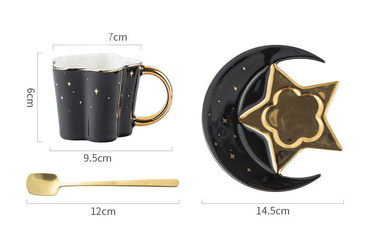 Creative Ceramic Cup With Star And Moon Saucer - Minihomy