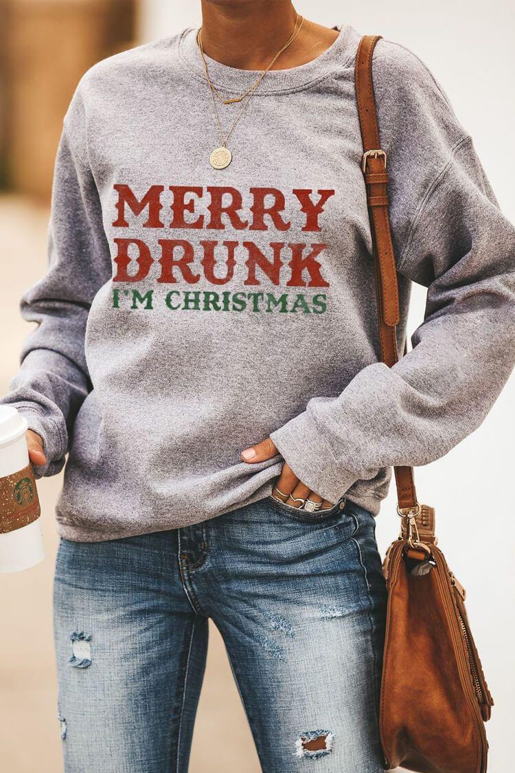 Letter Christmas Tree Sweater Round Neck For Women - Minihomy