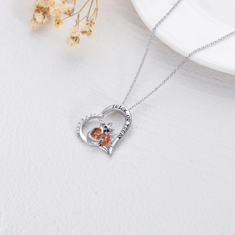 Halloween Jewelry Pumpkin Necklace 925 Sterling Silver Cat Heart Necklace for Girls Women Birthday Christmas Halloween Jewelry Gifts - Minihomy