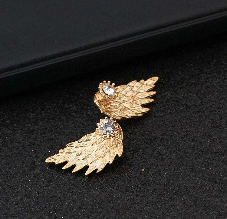 Angel Wings Women Earrings Inlaid Crystal Ear Jewelry Earring Party Gothic Feather Earrings Fashion Bijoux Gold Color - Minihomy