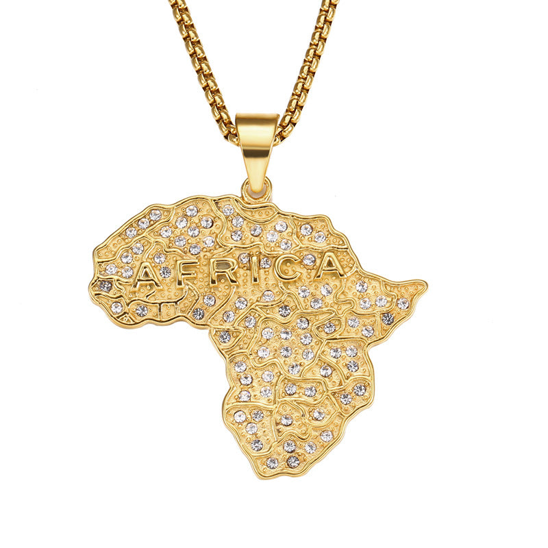 Necklace With Diamonds Africa Map Pendant - Minihomy