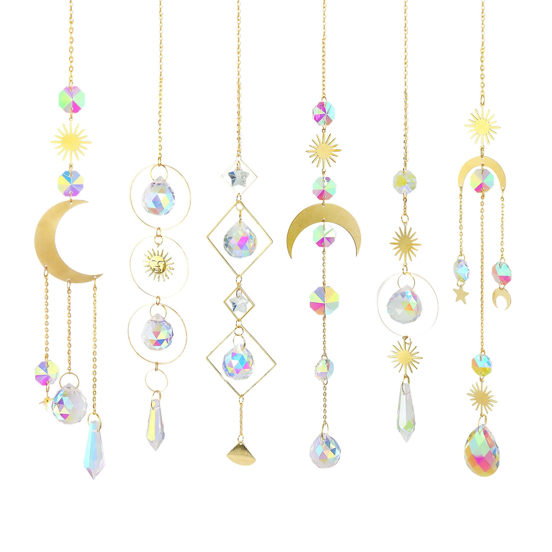 Crystal Sun Catcher Moon Star Wind Chime Pendant - Minihomy