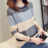 Women's Korean Style Color Matching Loose Striped Long Sleeves