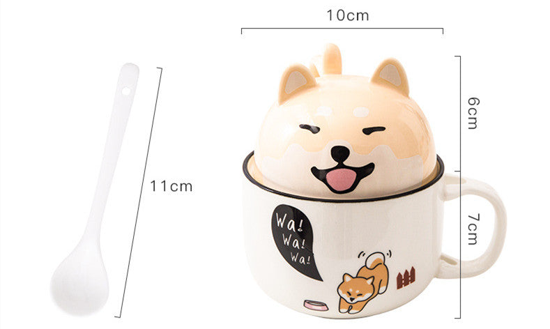 Cartoon Office Ceramic Mug With Lid Spoon - Minihomy