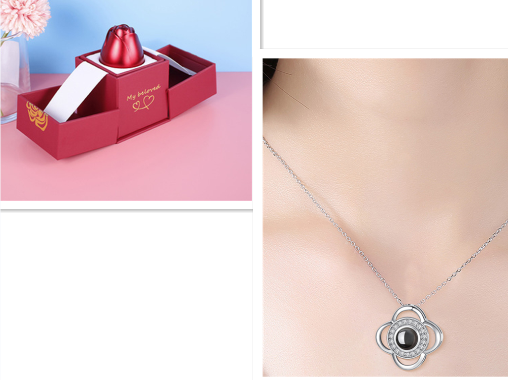 Valentine's Day Gifts Metal Rose Jewelry Gift Box Necklace For Wedding