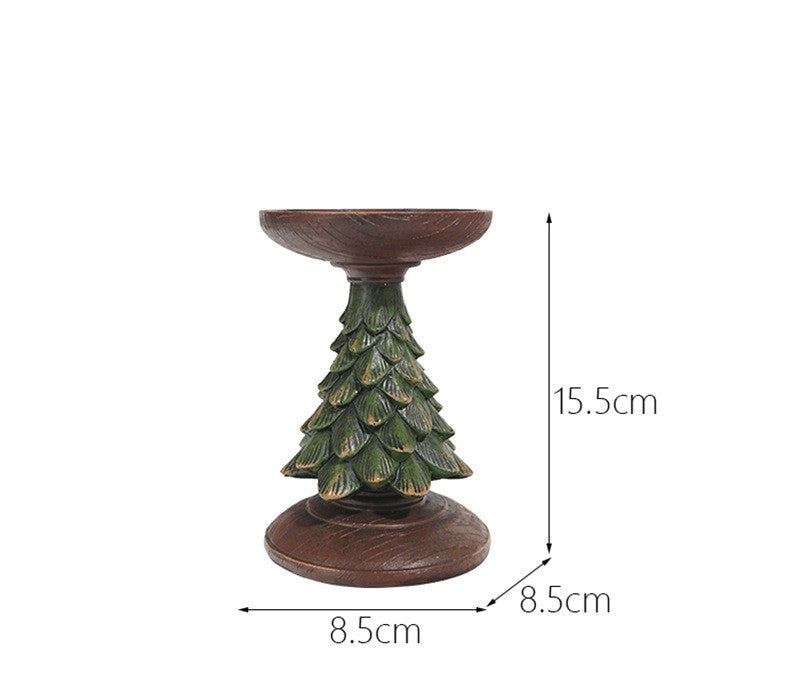 Resin Wooden Christmas Tree Candle Holder Base Figurine Christmas Decorations