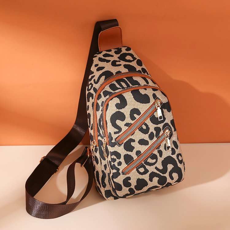 Leopard Print Sling Chest Bag With Headphone Jack Crossbody Backpack Shoulder Bag Women - Minihomy