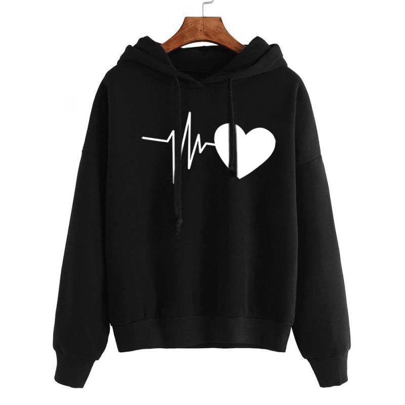 Heart Print Streetwear Hoodies Women Sweatshirts - Minihomy