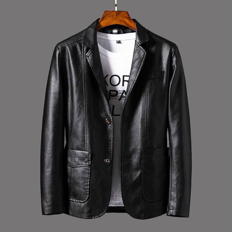 Leather Men's Autumn And Winter Jacket Thin Lapel - Minihomy